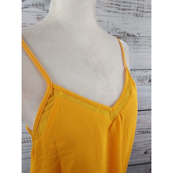 1.STATE Cami Chiffon Inset VNeck Spaghetti Strap Sunflower Yellow Tank Small NEW - Picture 2 of 8
